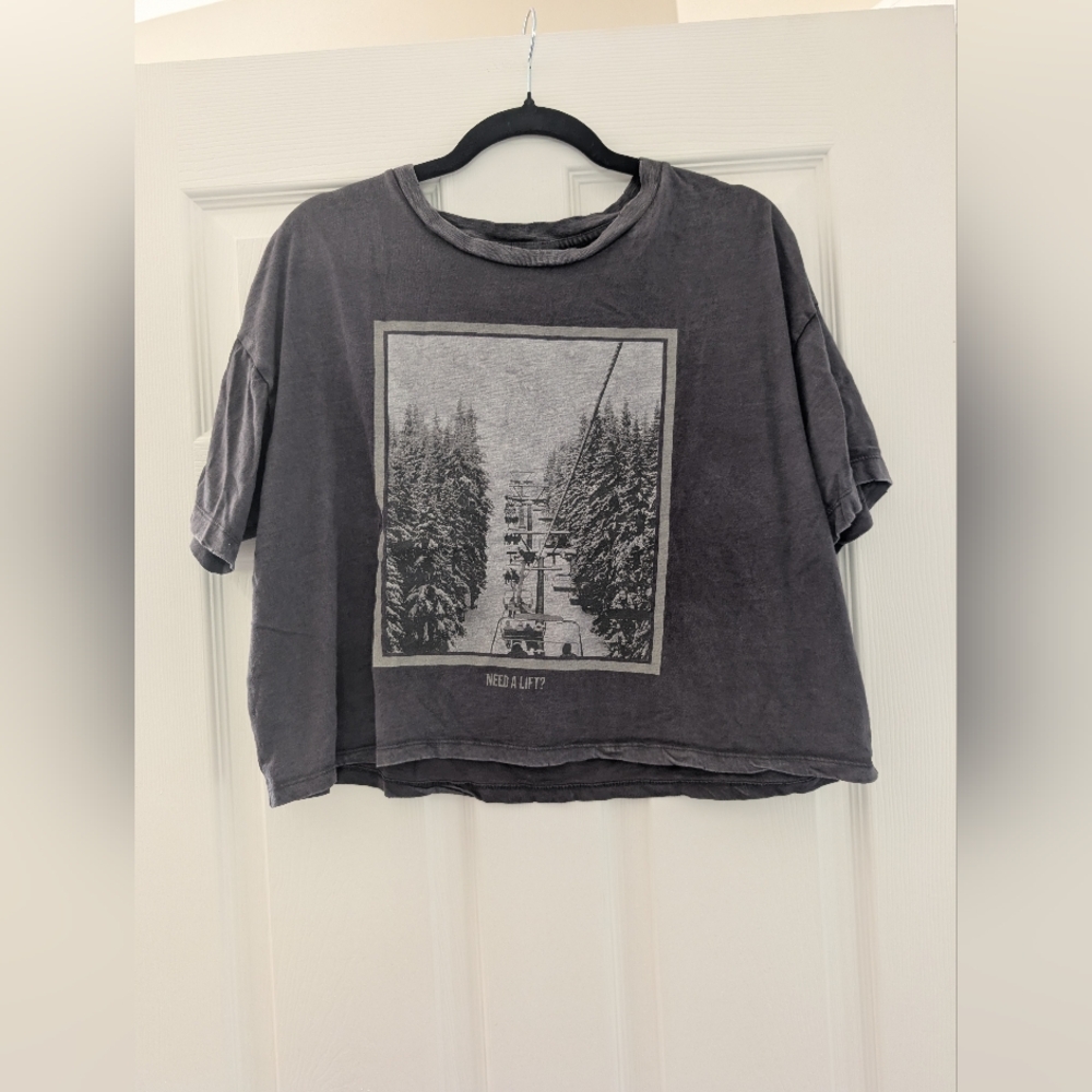 Aerie Cropped Boxy Distressed Tee